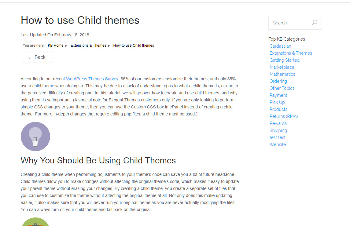 Front end example of KB Sidebar with Removed Default Sidebar