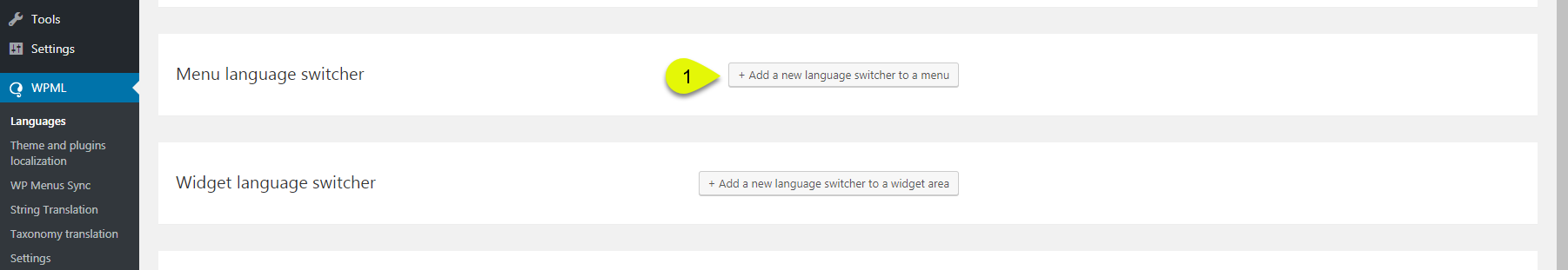 Click on the button “+Add a new language switcher to a menu