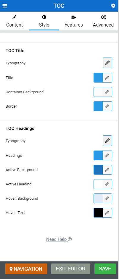 TOC Setting - Style Tab