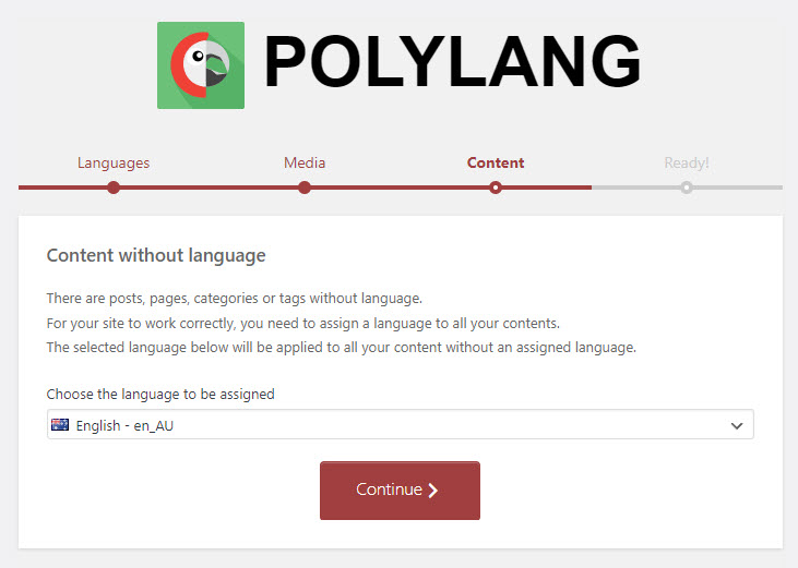Polylang Initial Setup Choose language